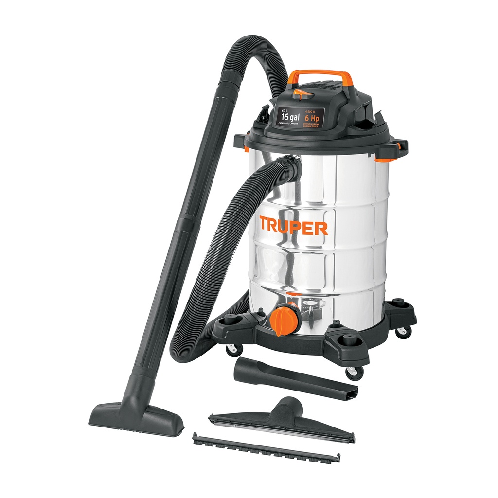 [T101525] Aspiradora de 16gal en acero inox, sólidos-líquidos, Truper
