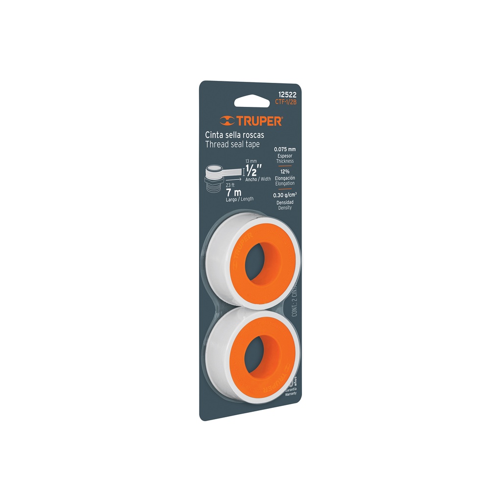 [T12522] Blíster con 2 cintas sella roscas 1/2' x 7 m, uso general