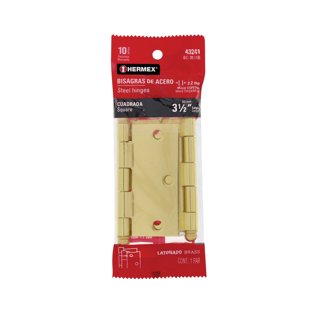 [T43241] Bolsa con 2 bisagras cuadradas 3-1/2'acero latonado, redonda