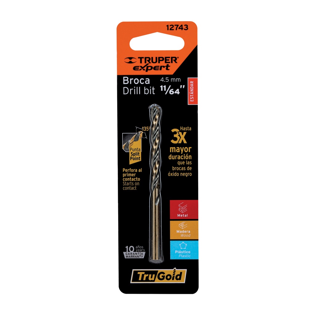 Broca HSS 11/64' Trugold para metal en blíster, Expert