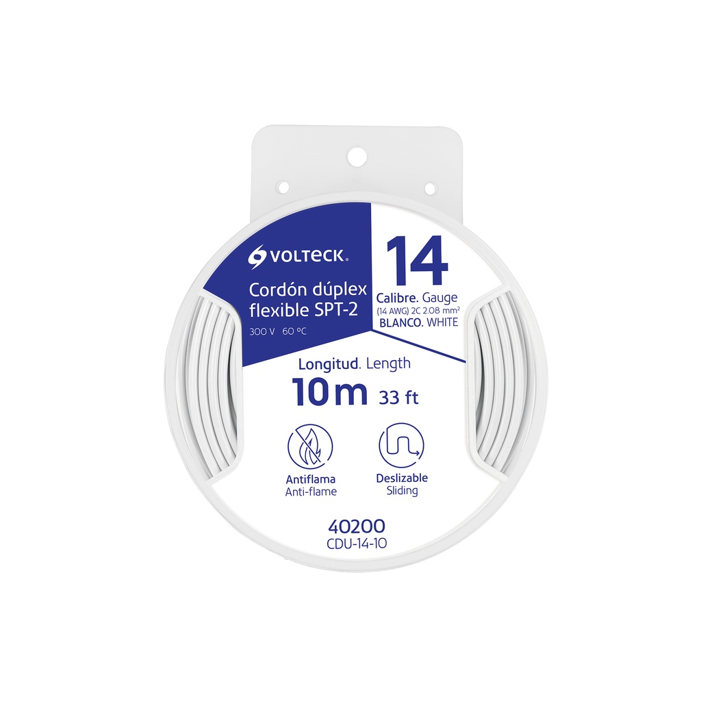Carrete con 10 m cordón dúplex flexible SPT 14 AWG, Volteck