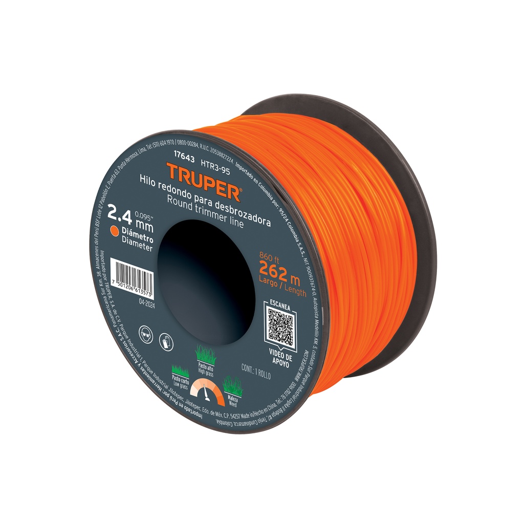 [T17643] Carrete de hilo para desbrozadora, 2.4 mm x 262 m, Truper