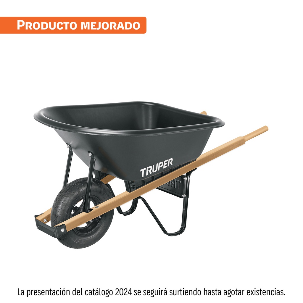 [T19805] Carretilla concha plástica 6 ft3 Neumática b/madera, Truper