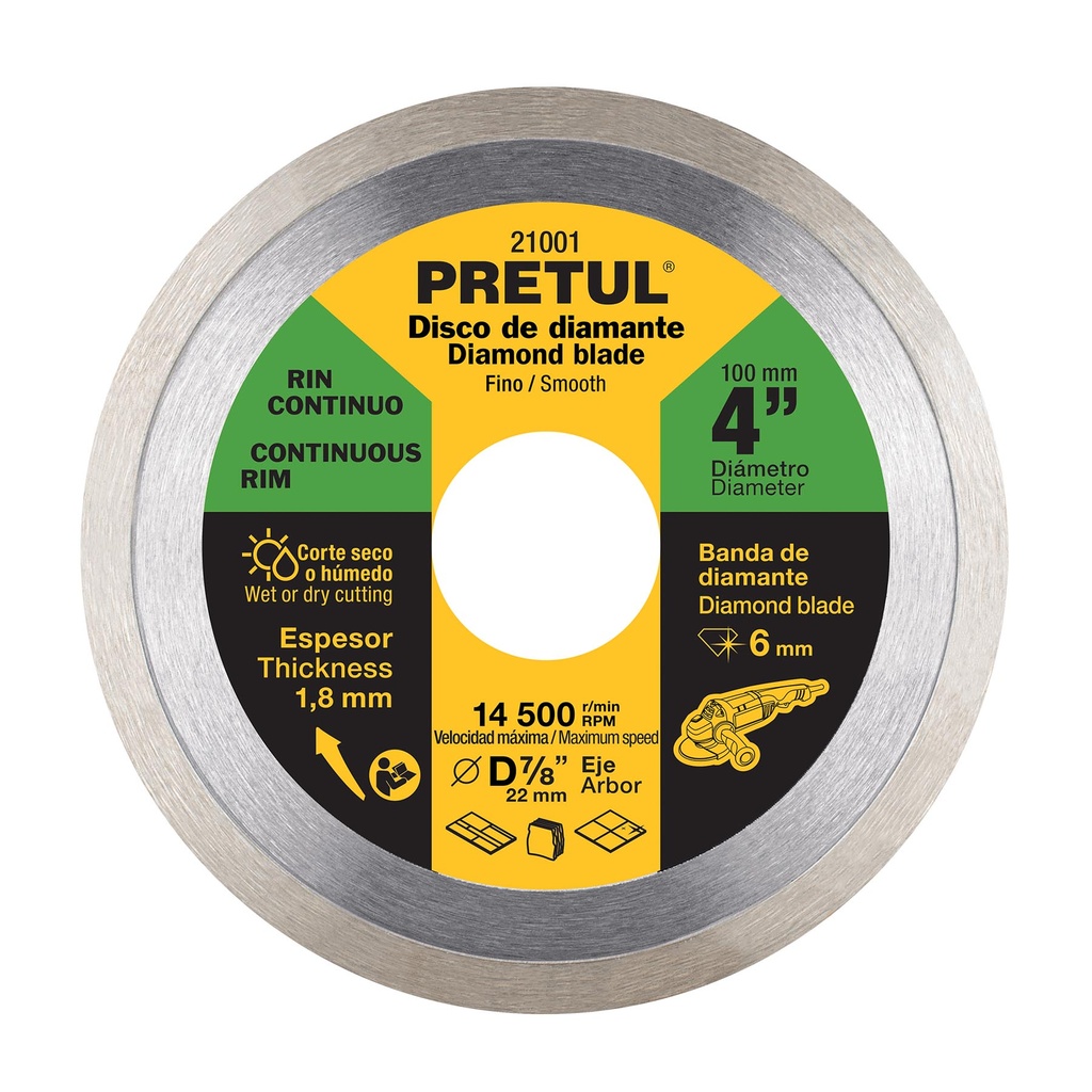 Disco de diamante de 4' x 1.8 mm rin continuo, Pretul