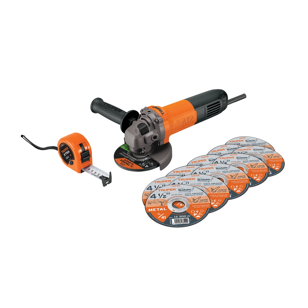[T101526] Esmeriladora 4-1/2' 700 W, 10 discos y flexómetro, Truper