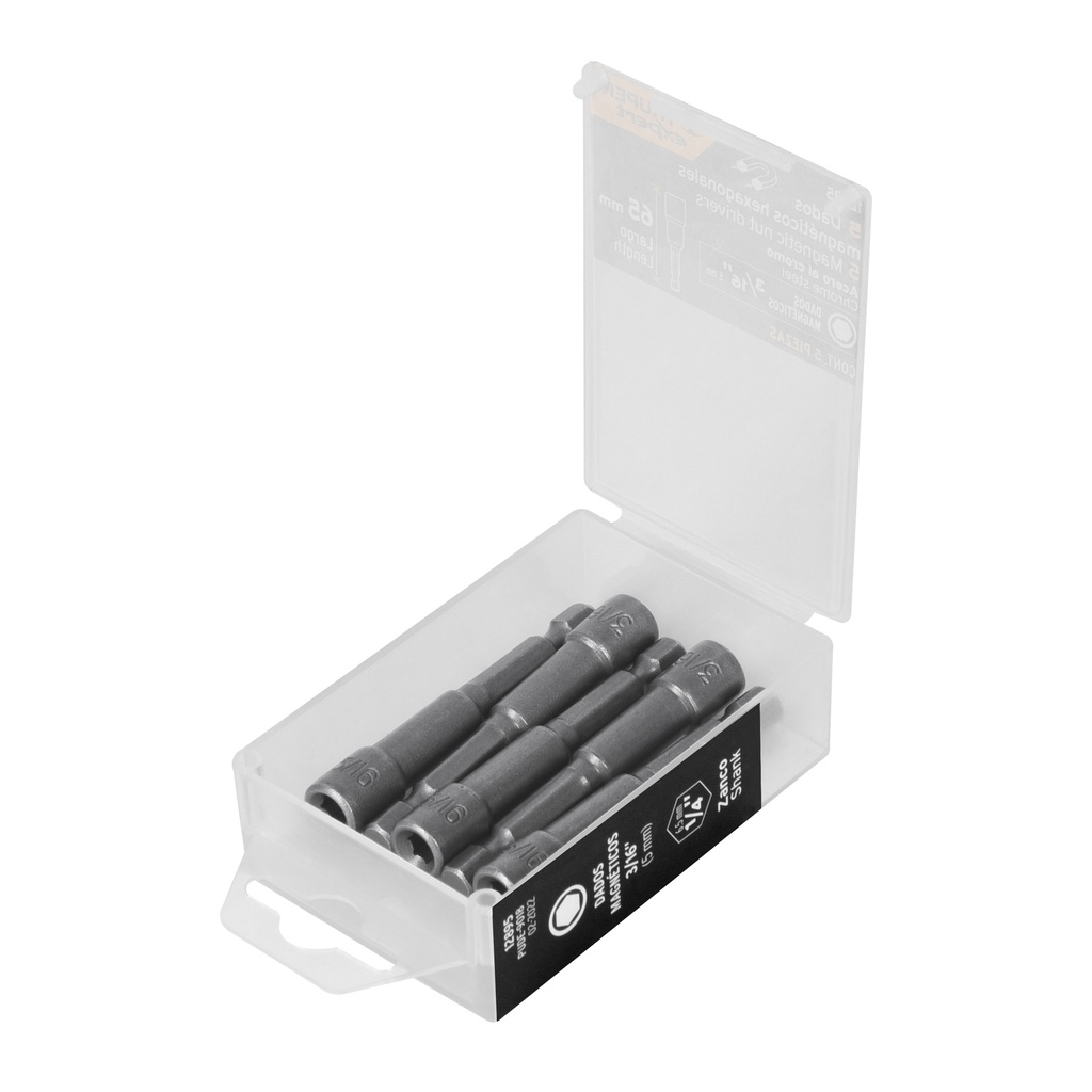 Estuche con 5 dados magnéticos de 3/16' largo 2-1/2', Expert