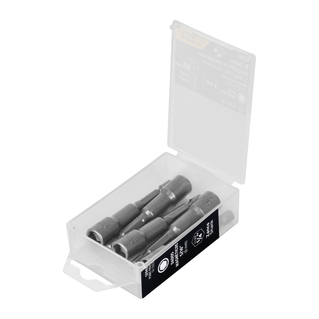 Estuche con 5 dados magnéticos de 6 mm largo 2-1/2', Expert