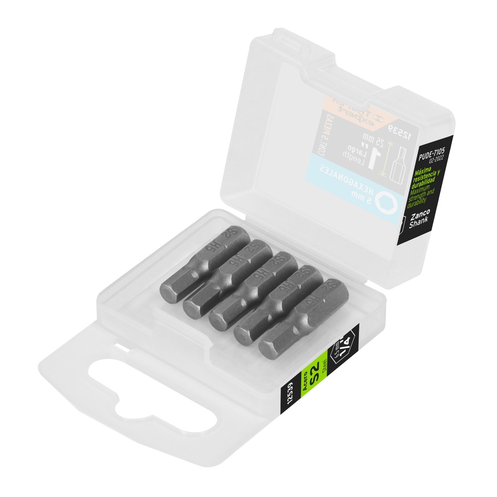 Estuche con 5 puntas hexagonales de 5 mm largo 1', Expert