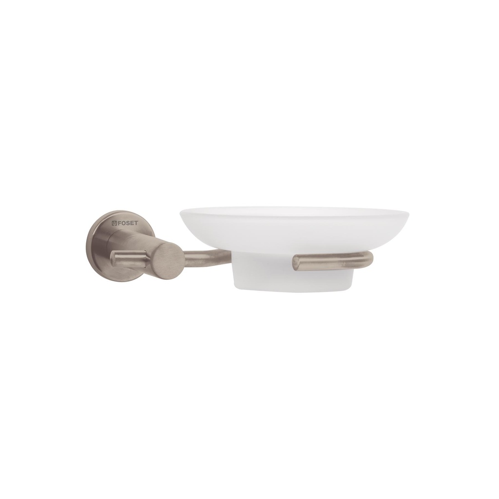 [T49675] Jabonera metálica satín con plato de vidrio, Foset Element