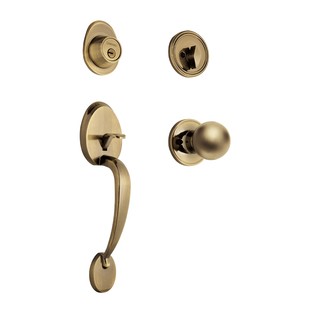 [T43023] Jaladera, perilla y cerrojo llave-mariposa, latón antiguo