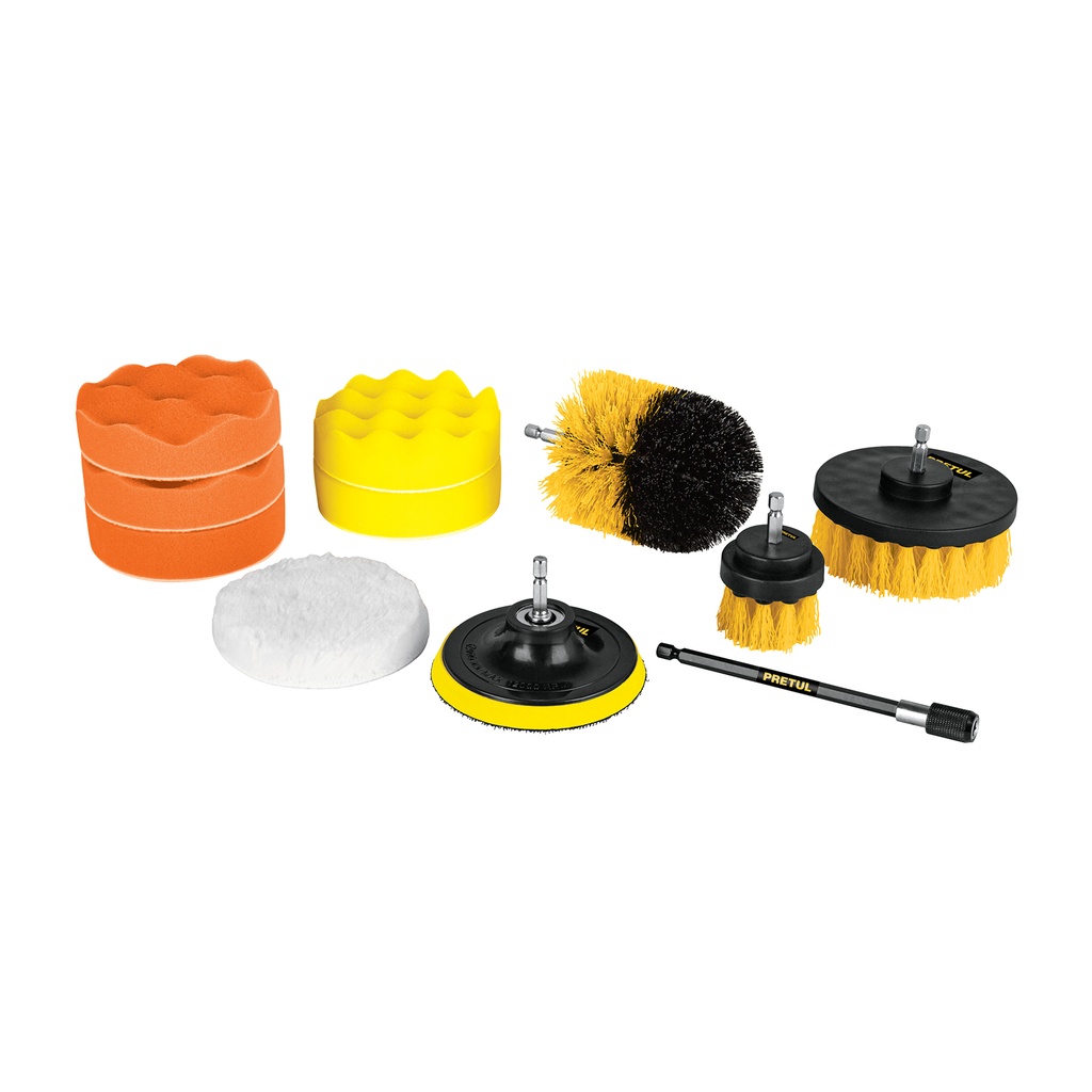 [T27190] Juego 11 accesorios de limpieza y pulido p/taladro, Pretul