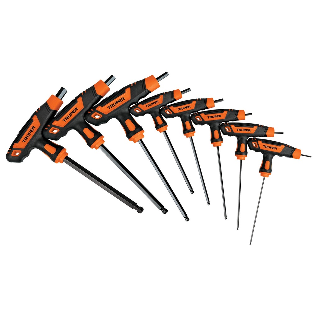 [T100934] Juego 8 llaves allen std extralargas mango T, punta de bola