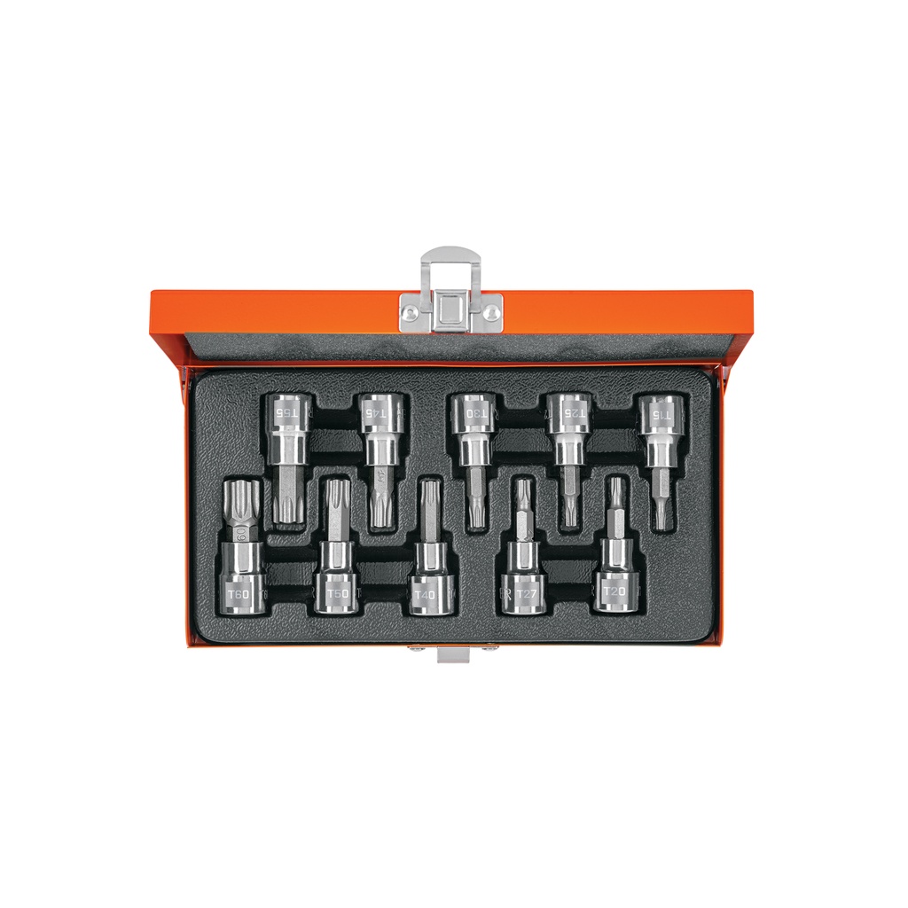 [T13976] Juego de 10 dados cuadro 3/8' punta torx, estuche metálico