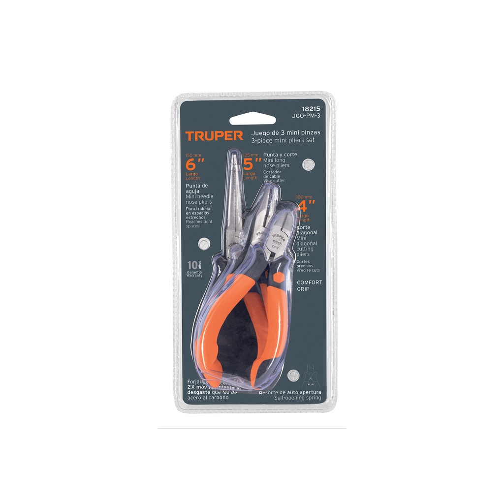 Juego de 3 mini pinzas mango Comfort Grip, Truper