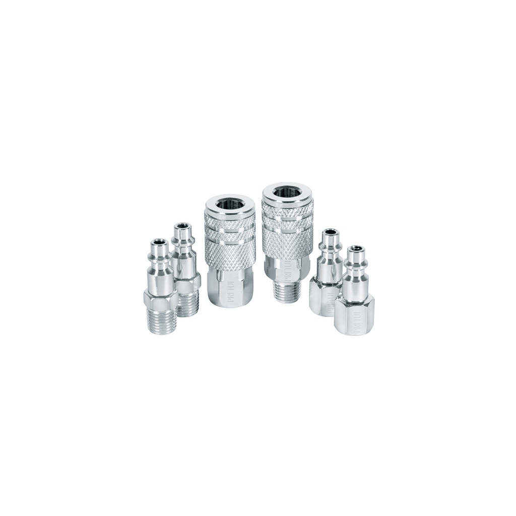 [T27030] Juego de 4 conectores y 2 coples, compresor de aire, Pretul