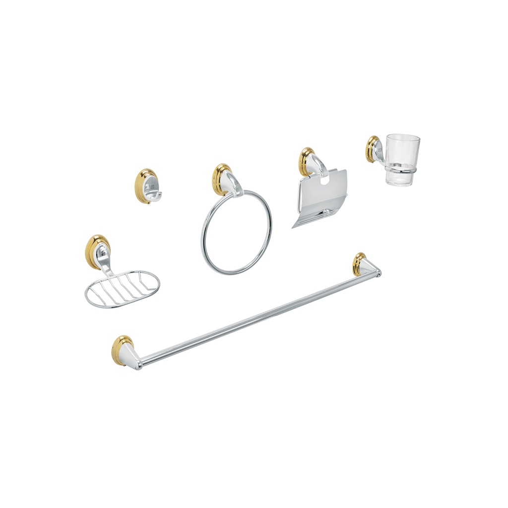 [T48344] Juego de 6 acc. p/baño cromo-oro chapetón ovalado, Aqua