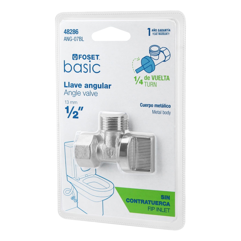 Llave angular 1/2' x 1/2', 1/4 de vuelta, blíster, Foset