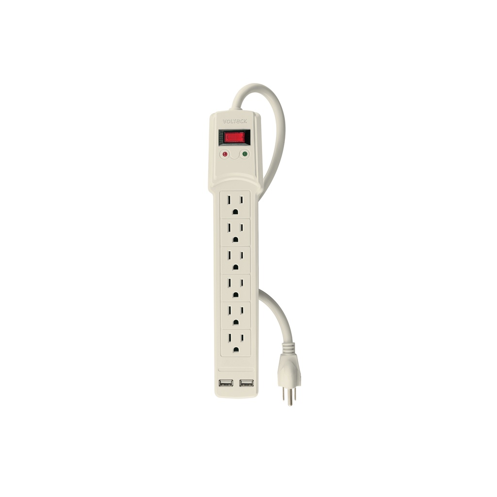 Multicontacto 16 AWG 6 entradas 2 ptos. USB sup. 150J marfil