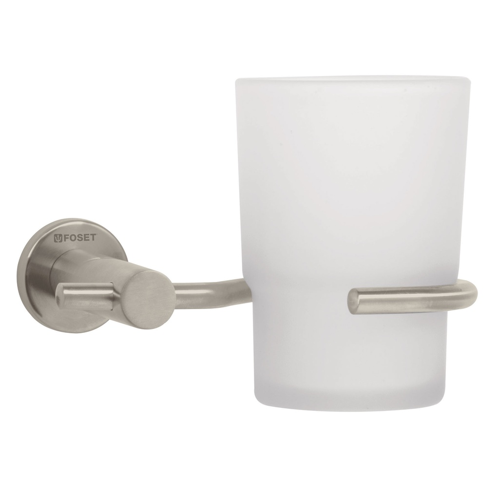 [T49674] Portavaso cepillero satín con vaso de vidrio, Foset Element