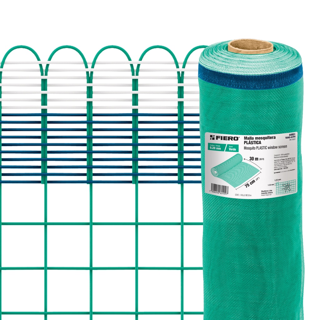 [T44951] Rollo de 30 m x 0.75 m de malla mosquitera plástica verde