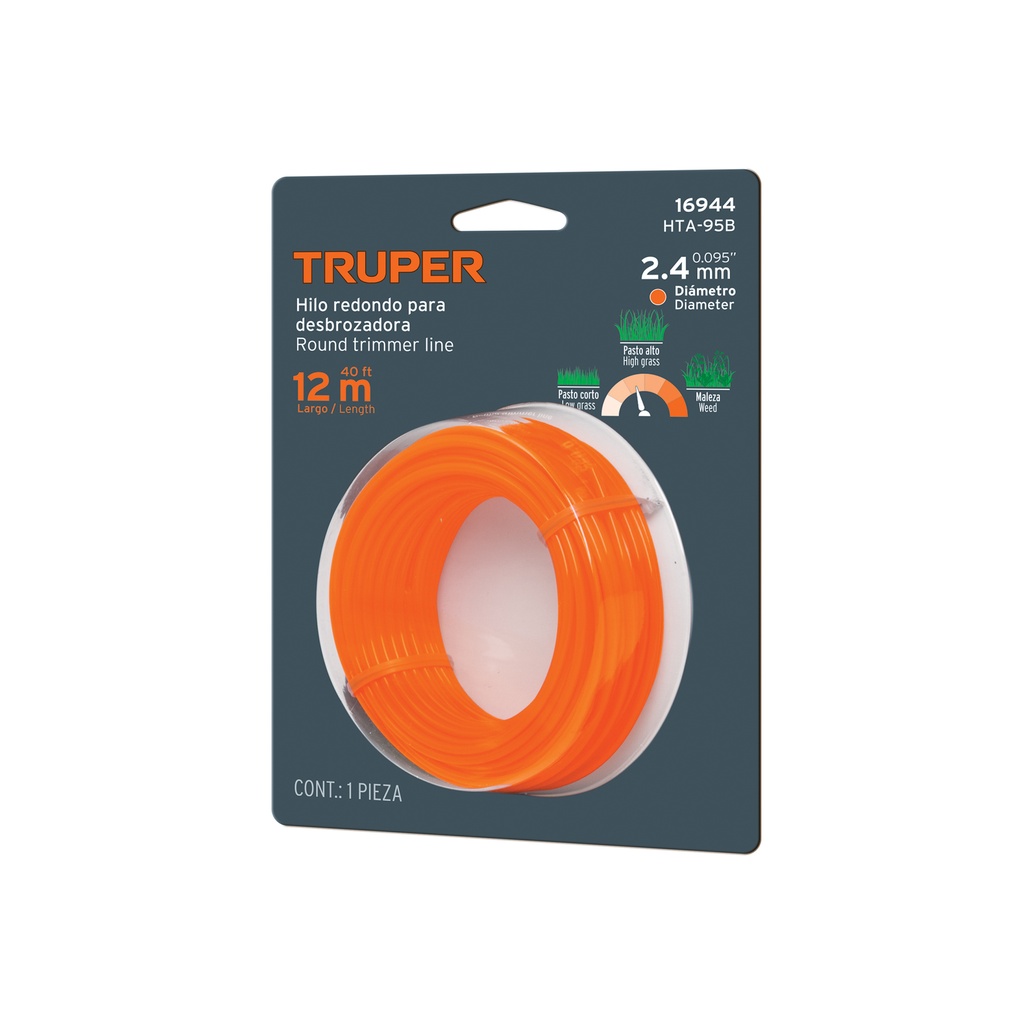 [T16944] Rollo de hilo para desbrozadora, 2.4 mm x 12 m, Truper