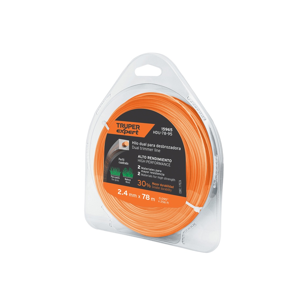 Rollo de hilo para desbrozadora, 2.4 mm x 78m, Truper Expert