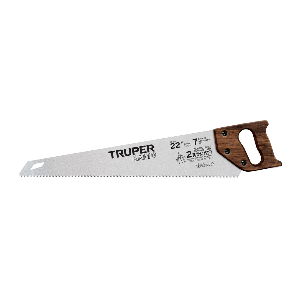 Serrucho Rapid 22', 7 DPP, mango de madera, Truper