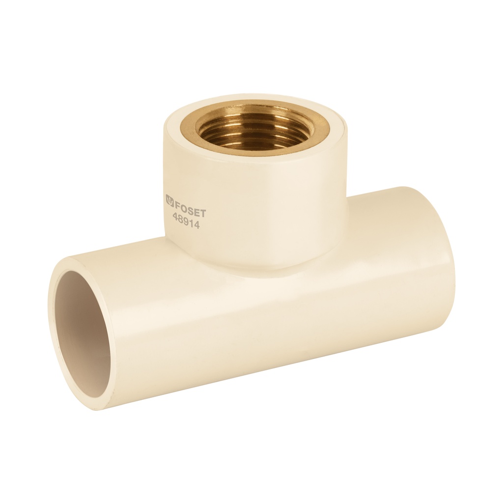 [T48914] Tee rosca central hembra CPVC 1/2' inserto latón, Foset