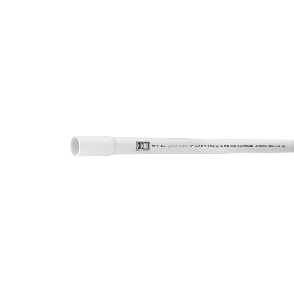 [T40082] Tubo de 3 m de PVC de 3/4' hidráulico RD 26, Foset