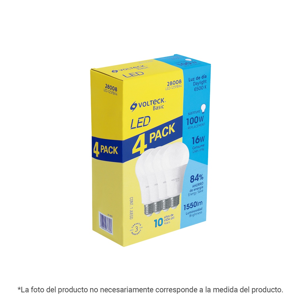 Pack de 4 lámparas LED A19 18 W (equiv. 135 W), luz de día