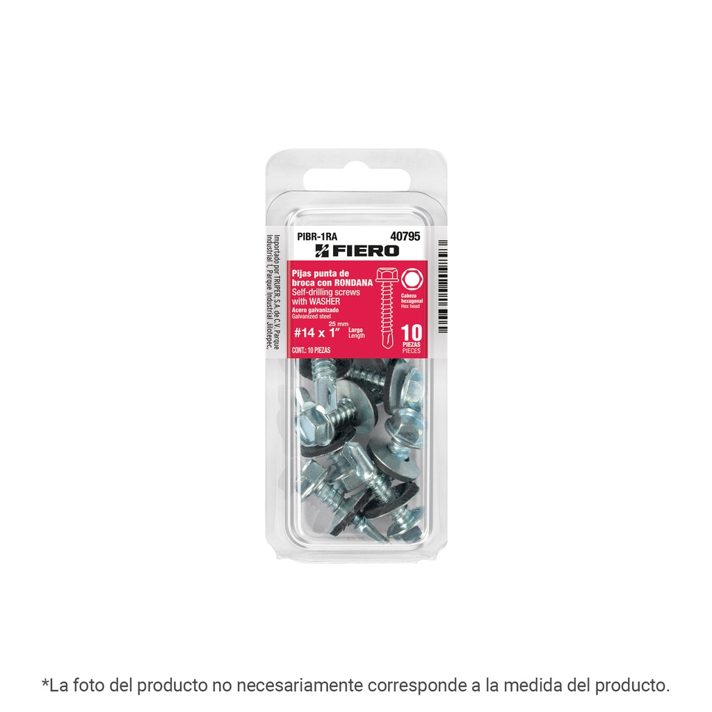 Blíster con 10 pijas 1' hexagonal punta broca con rondana