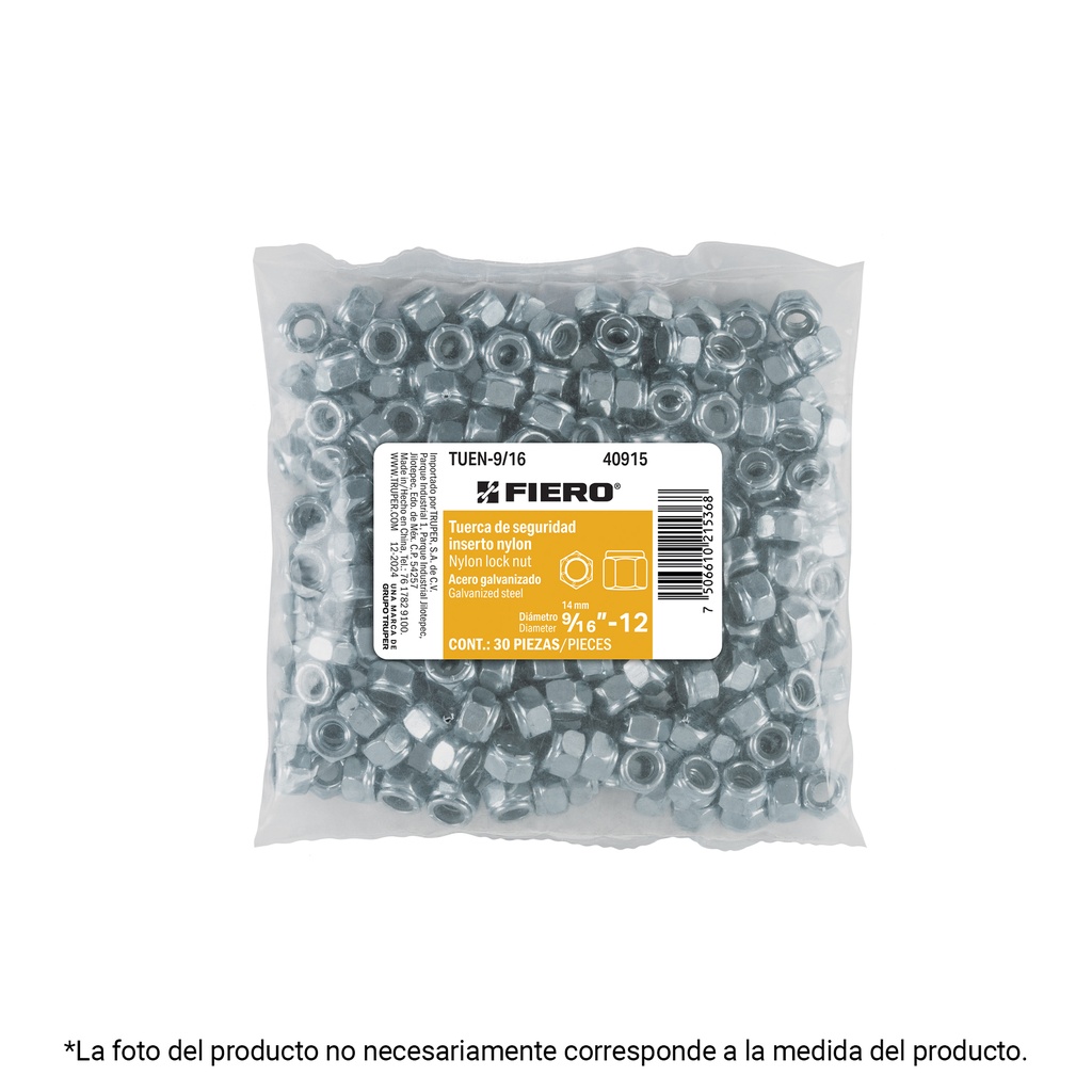 Bolsa con 60 tuercas de seguridad, 7/16' , FIERO