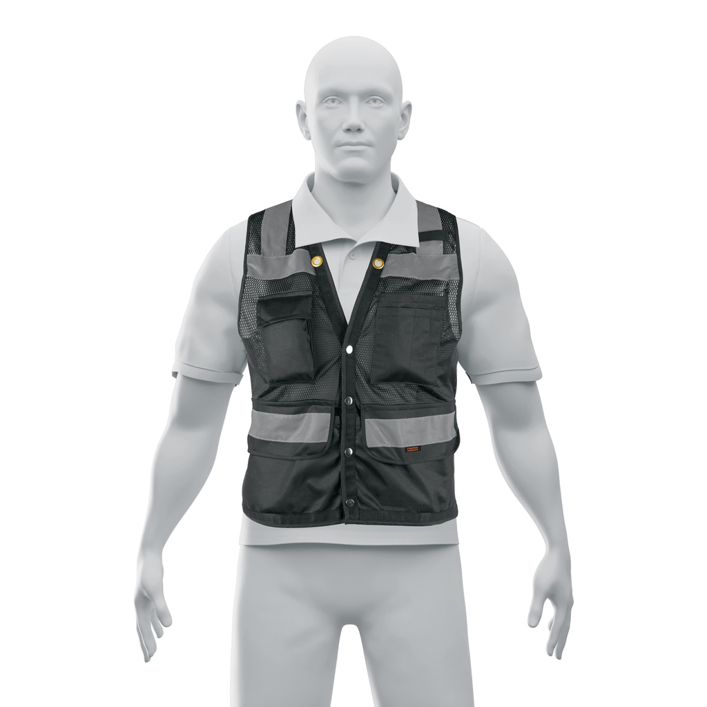 Chaleco seguridad reforzado negro con bolsas, M, Expert