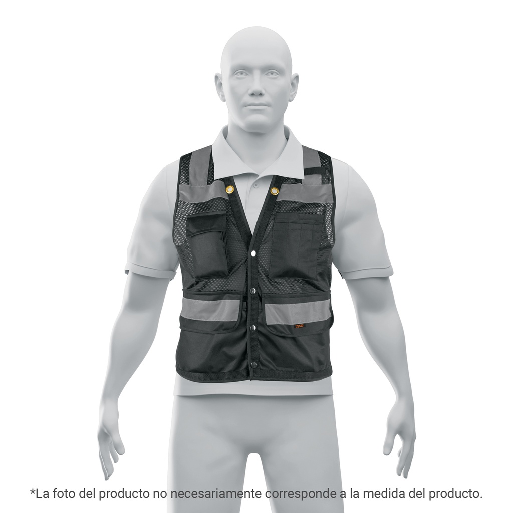 Chaleco seguridad reforzado negro con bolsas, L, Expert