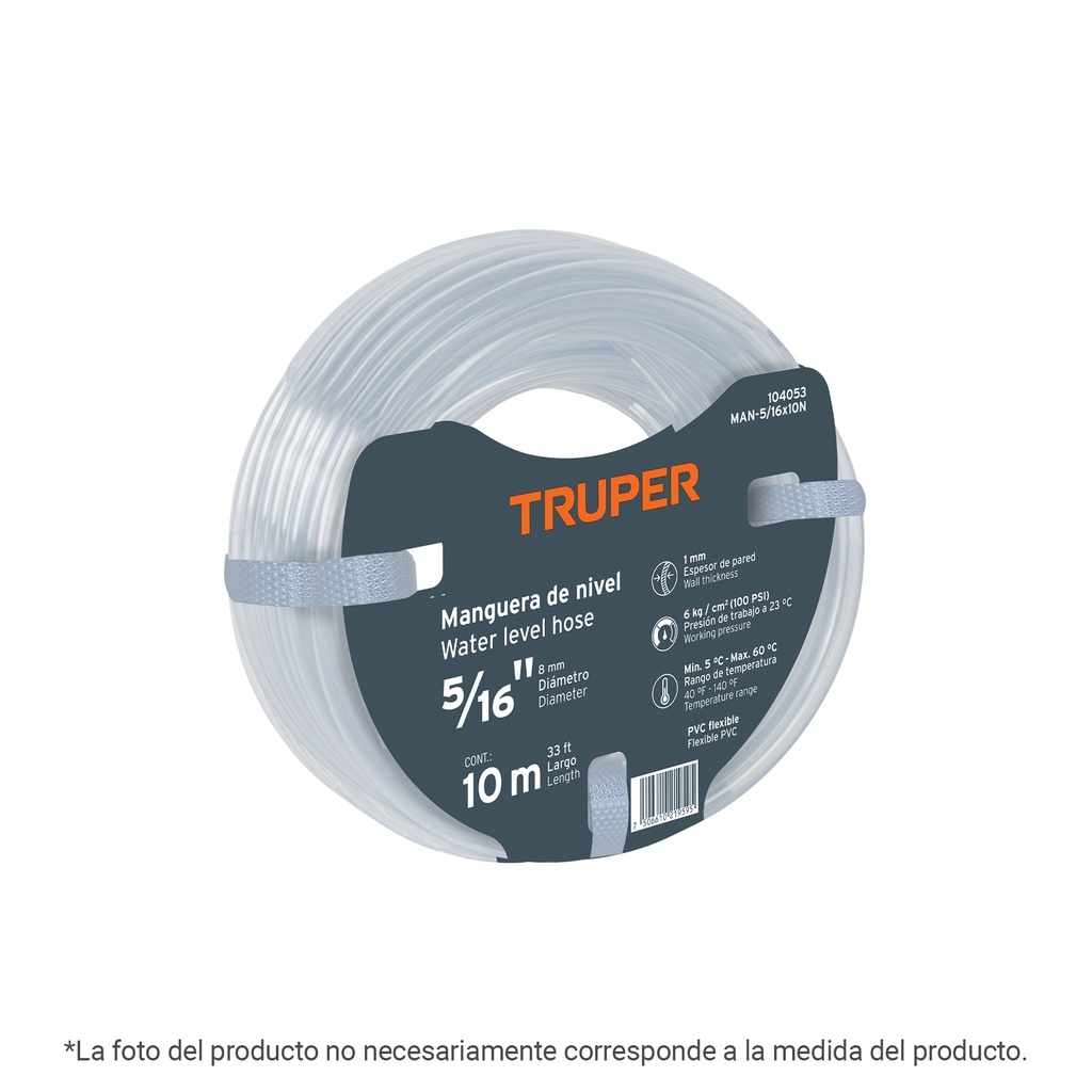 Manguera de Nivel, 3/8', rollo de 10m, TRUPER