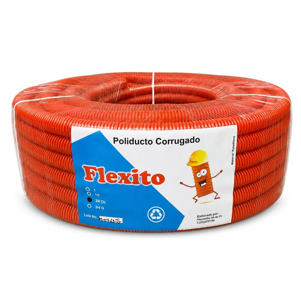 Rollo de poliducto 3/4' corrugado flex. s/guía Flexico con 50 mt